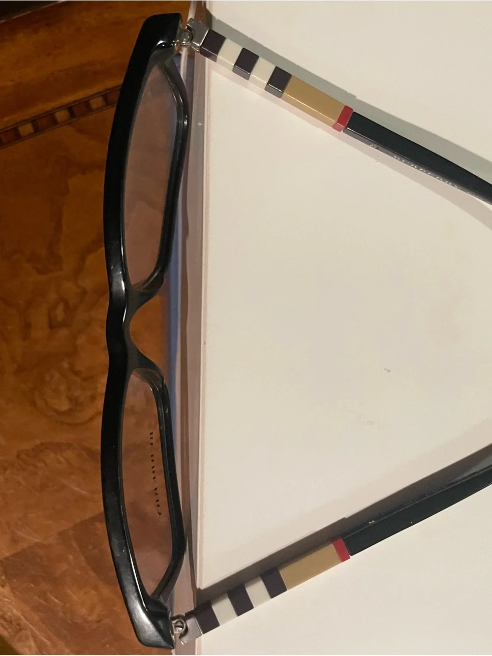 Burberry Black Women's Rectangular Glasses with Signature Check Temples